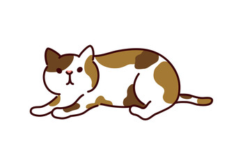 Illustration of a calico cat lying down／シンプルかわいい猫・寝そべる三毛猫のイラスト