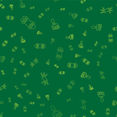 Set line Longboard or skateboard, Tool allen keys and Action camera on seamless pattern. Vector