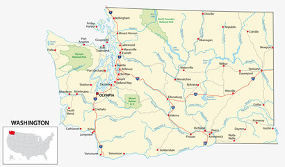 road map of the US American State of washington