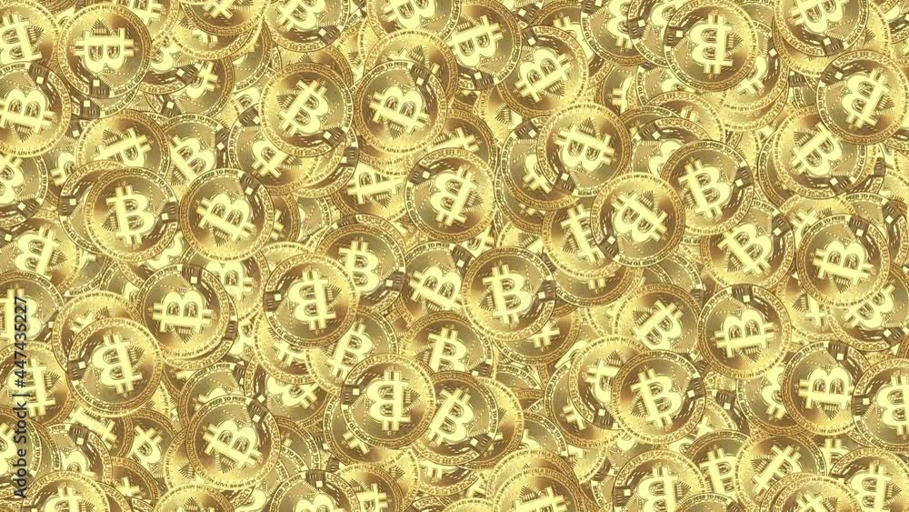 Poster bitcoin, internet currency coins falling green screen loop animation background. fascinating scatter
