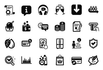 Vector Set of Business icons related to Confirmed, Copyright chat and Pet shampoo icons. Cashback, Change card and Certificate signs. Online buying, Reject file and Currency. Line graph. Vector