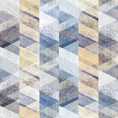 Seamless textured zigzag pattern.Blue, beige ornament on a gray background. - 447435482