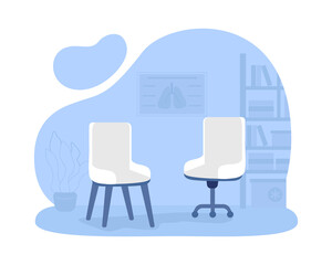 Armchairs for office room 2D vector isolated illustration. Private clinic. Comfortable place for talking with patients. Office chairs flat objects on cartoon background. First aid room colourful scene
