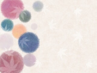 秋配色の丸と透かし紅葉の和紙風背景素材