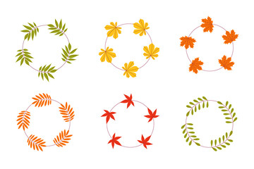 Fototapeta na wymiar A set of vector frames made of autumn leaves on a white isolated background