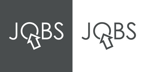 B&uacute;squeda de empleo. Logotipo con palabra JOBS con flecha de cursor de mouse con lineas en fondo gris y fondo blanco