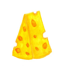 Piece of tasty cheese hand drawing art watercolor