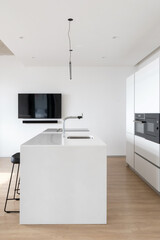 Modern white kitchen interior with minimalistic design
