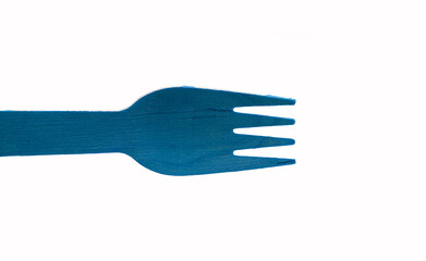 Recycle eco friendly disposable wooden fork  in top view isolated on white background.