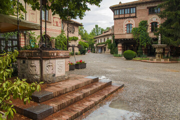 View of the historic center of awesome village of Grazzano Visconti after the rain in Emilia Romagna - 447440883