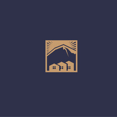 house and light mountain logo design vector illustration