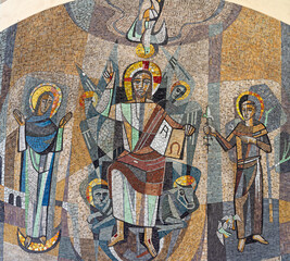 VIENNA, AUSTIRA - JULI 5, 2021: The mosaic of Jesus Christ the Teacher and Pantokrator on the...