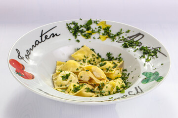 Italian traditional dumplings tortelini with meat