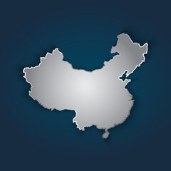 China map 3D metallic silver with chrome, shine gradient on dark blue background. Vector illustration EPS10.
