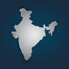 India map 3D metallic silver with chrome, shine gradient on dark blue background. Vector illustration EPS10.
