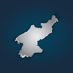 Obraz premium North Korea map 3D metallic silver with chrome, shine gradient on dark blue background. Vector illustration EPS10.