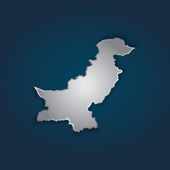 Pakistan map 3D metallic silver with chrome, shine gradient on dark blue background. Vector illustration EPS10.