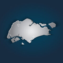 Singapore map 3D metallic silver with chrome, shine gradient on dark blue background. Vector illustration EPS10.