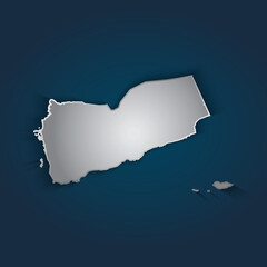 Yemen map 3D metallic silver with chrome, shine gradient on dark blue background. Vector illustration EPS10.