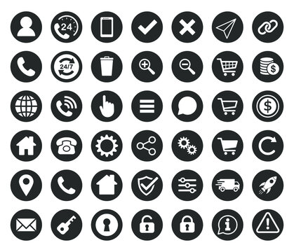 42 Universal business contact web interface icon symbol set. App ui logo sign collection. Vector illustration image. Isolated on white background.