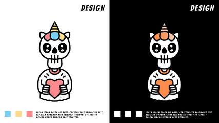 unicorn skull holding love symbol, illustration for t-shirt, poster, sticker, or apparel merchandise.