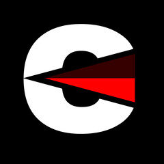 letter c logo is white with red triangle on black background, vector template