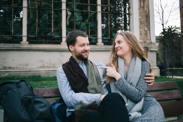 Fototapeta premium Content couple talking to each other in park