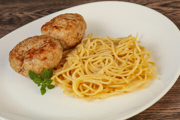 Spaghetti with homemade chicken cutlet