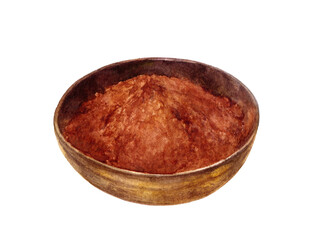 Bowl with cocoa powder watercolor illustration isolated on white background