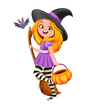 Beautiful little witch cartoon character
