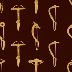 Seamless pattern with ancient brooch fibula for your project