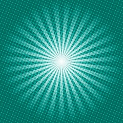Green Sunburst Pattern Background. Sunburst with rays background. Vector illustration. Green radial background. Halftone background.
