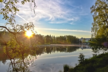 Sunrise behind the lake