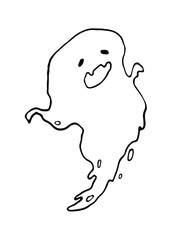 Hand drawn sketch of ghost isolated on white background. Cute cartoon spooky character. Happy Halloween.