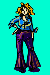 Business woman in casual office clothing standing sketch drawing with thick contouring