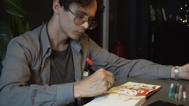 Artist drawing comics