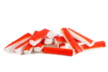 Pile of crab sticks isolated on a white background