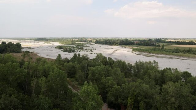 Rivalta, Italy - july 25 2021 - view of Trebbia river shot from Rivalta Castle