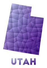 Map of Utah. Low poly illustration of the us state. Purple geometric design. Polygonal vector illustration.