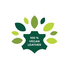 one hundred percent vegan leather leaf natural logo vector icon illustration - obrazy, fototapety, plakaty