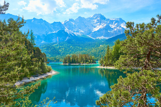 Picturesque Lake Eibsee in the Mountains of Bavaria in Germany