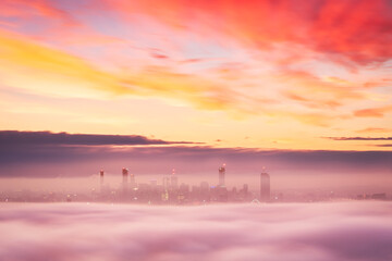 Sunrise overlooking the Brisbane CBD from Mount Coot-Tha Lookout