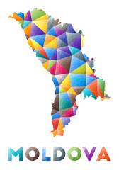 Moldova - colorful low poly country shape. Multicolor geometric triangles. Modern trendy design. Vector illustration.