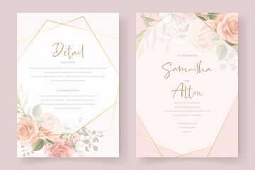 Beautiful soft floral and leaves wedding invitation card design