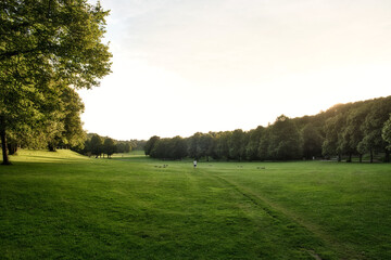 Westpark München mit Menschen im Sommer mit grünen Wiesen