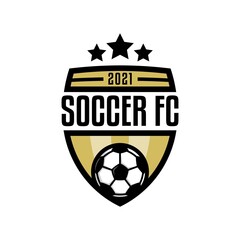 football logo badge with a soccer ball illustration. sport team logo vector template.