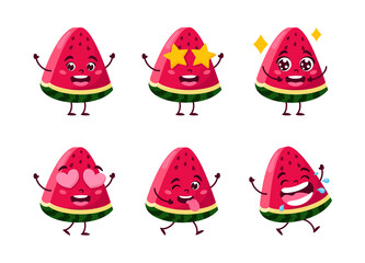 Summer cute kawaii watermelon character. Vector illustration. Cartoon style. Collection.