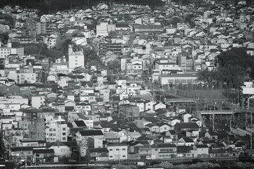 Kyoto city aerial view - black and white Japan