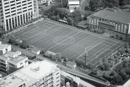 Fototapeta Soccer training field in Japan - black and white Japan