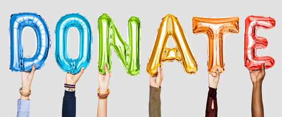Colorful alphabet balloons forming the word donate